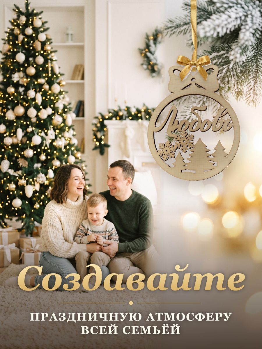Новогодняя игрушка Любовь, ёлочный шар с именем из дерева, украшение на ёлку — фото 5