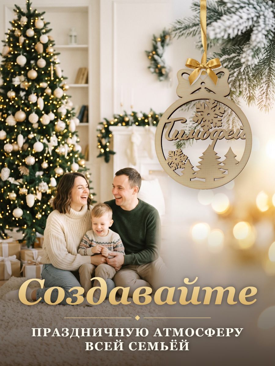 Новогодняя игрушка Тимофей, ёлочный шар с именем из дерева, украшение на ёлку — фото 5